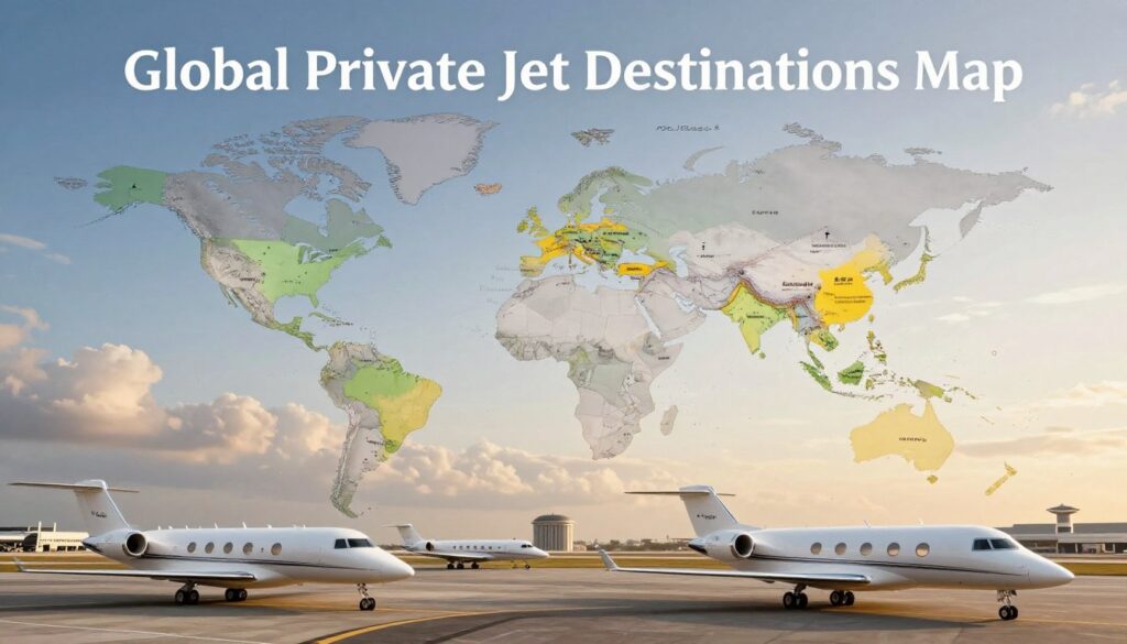 Global private jet destinations map