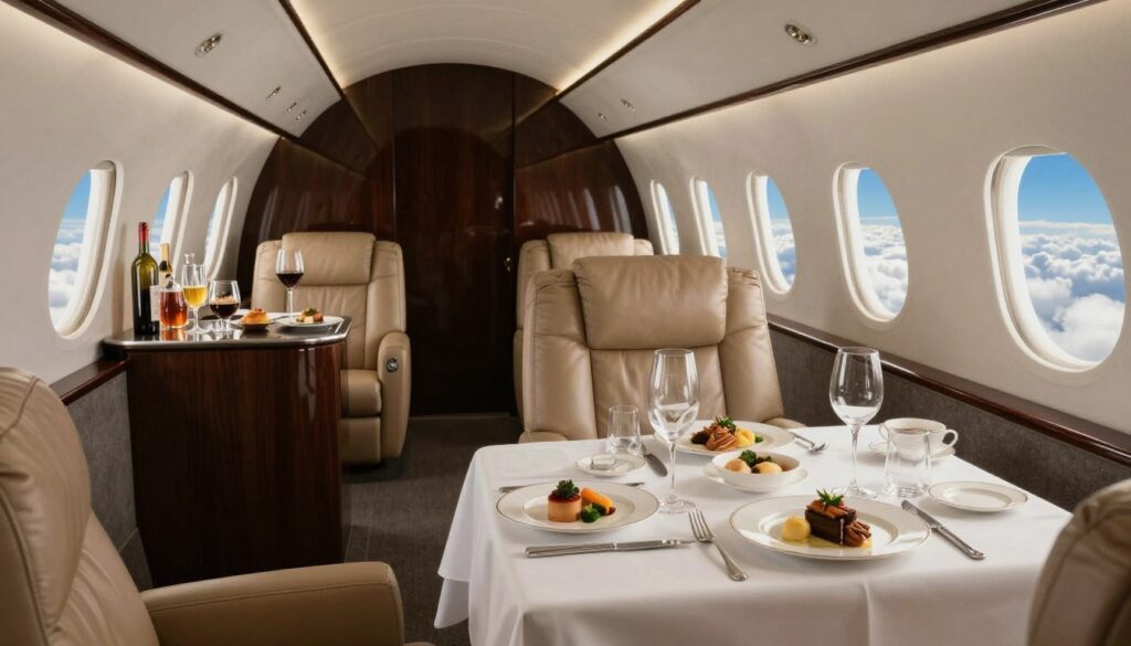 luxury private jet charter onboard dining