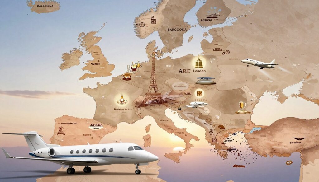 European private jet destinations map