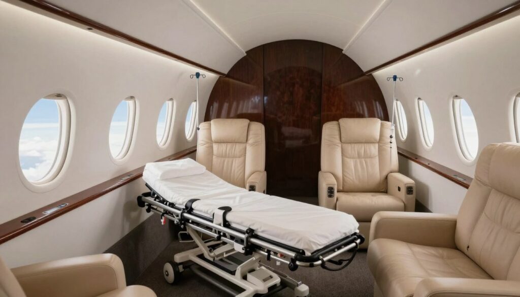 interior of a private jet configured for emergency medical flights
