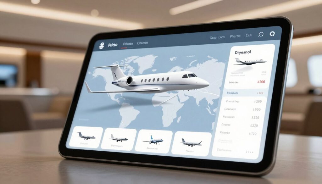 digital private jet charter platform interface