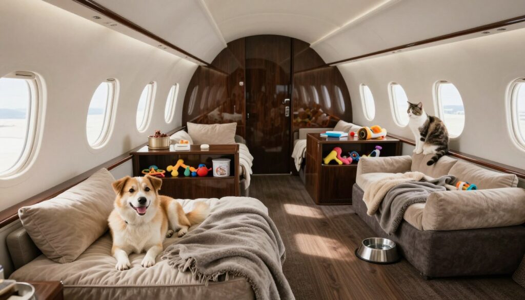 spacious private jet cabin for pets