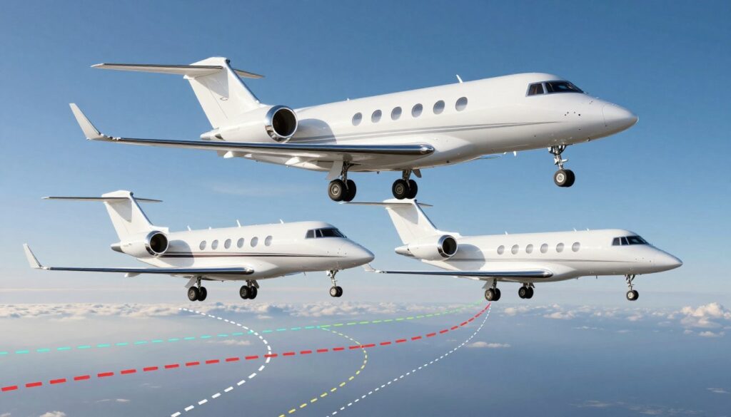 Private jet route and aircraft comparison